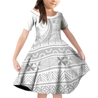 Tokelau White Sunday Family Matching Off Shoulder Short Dress and Hawaiian Shirt Lotu Tamaiti Ngatu Tokelau Feletoa Manulua - Polynesian Pride