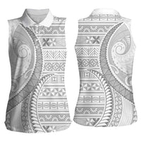 Tokelau White Sunday Women Sleeveless Polo Shirt Lotu Tamaiti Ngatu Tokelau Feletoa Manulua - Polynesian Pride