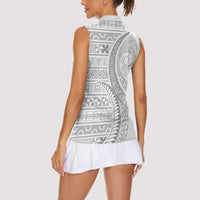 Tokelau White Sunday Women Sleeveless Polo Shirt Lotu Tamaiti Ngatu Tokelau Feletoa Manulua - Polynesian Pride