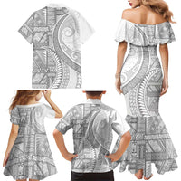 Tonga White Sunday Family Matching Mermaid Dress and Hawaiian Shirt Lotu Tamaiti Ngatu Tribal - Polynesian Pride