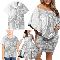 Tonga White Sunday Family Matching Off Shoulder Short Dress and Hawaiian Shirt Lotu Tamaiti Ngatu Tribal - Polynesian Pride