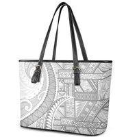 Tonga White Sunday Leather Tote Bag Lotu Tamaiti Ngatu Tribal - Polynesian Pride