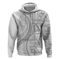 Tonga White Sunday Zip Hoodie Lotu Tamaiti Ngatu Tribal LT9 Pullover Hoodie White - Polynesian Pride