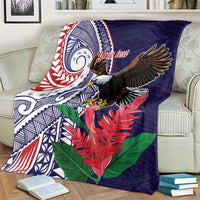 American Samoa Bald Eagle Personalized Blanket Polynesian Teuila Flowers - Polynesian Pride