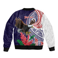 American Samoa Bald Eagle Personalized Bomber Jacket Polynesian Teuila Flowers - Polynesian Pride