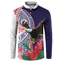 American Samoa Bald Eagle Personalized Button Sweatshirt Polynesian Teuila Flowers - Polynesian Pride