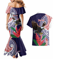 American Samoa Bald Eagle Personalized Couples Matching Mermaid Dress and Hawaiian Shirt Polynesian Teuila Flowers LT9 - Polynesian Pride