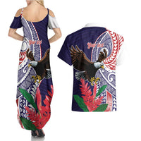 American Samoa Bald Eagle Personalized Couples Matching Summer Maxi Dress and Hawaiian Shirt Polynesian Teuila Flowers LT9 - Polynesian Pride