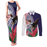 American Samoa Bald Eagle Personalized Couples Matching Tank Maxi Dress and Long Sleeve Button Shirt Polynesian Teuila Flowers - Polynesian Pride