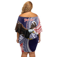 American Samoa Bald Eagle Personalized Family Matching Off Shoulder Short Dress and Hawaiian Shirt Polynesian Teuila Flowers - Polynesian Pride