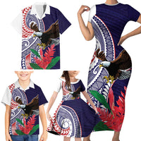 American Samoa Bald Eagle Personalized Family Matching Short Sleeve Bodycon Dress and Hawaiian Shirt Polynesian Teuila Flowers - Polynesian Pride