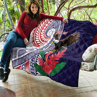 American Samoa Bald Eagle Personalized Quilt Polynesian Teuila Flowers - Polynesian Pride