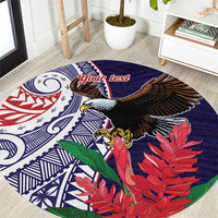 American Samoa Bald Eagle Personalized Round Carpet Polynesian Teuila Flowers - Polynesian Pride