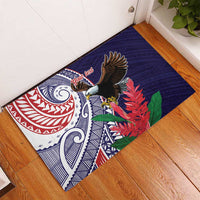 American Samoa Bald Eagle Personalized Rubber Doormat Polynesian Teuila Flowers - Polynesian Pride