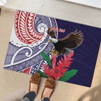 American Samoa Bald Eagle Personalized Rubber Doormat Polynesian Teuila Flowers - Polynesian Pride