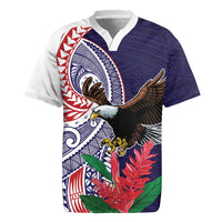 American Samoa Bald Eagle Personalized Rugby Jersey Polynesian Teuila Flowers - Polynesian Pride
