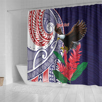 American Samoa Bald Eagle Personalized Shower Curtain Polynesian Teuila Flowers - Polynesian Pride