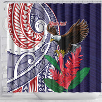 American Samoa Bald Eagle Personalized Shower Curtain Polynesian Teuila Flowers - Polynesian Pride