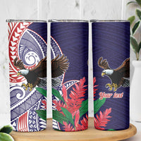 American Samoa Bald Eagle Personalized Skinny Tumbler Polynesian Teuila Flowers - Polynesian Pride