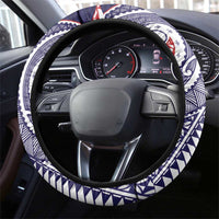 American Samoa Bald Eagle Steering Wheel Cover Polynesian Teuila Flowers - Polynesian Pride