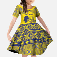 Niue Crab Personalised Family Matching Puletasi and Hawaiian Shirt Niuean Hiapo Pattern LT9 Daughter's Dress Gold - Polynesian Pride