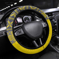 Niue Crab Steering Wheel Cover Niuean Hiapo Pattern LT9 Universal Fit Gold - Polynesian Pride