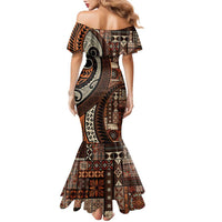 Vintage Samoa Siapo Mamanu Family Matching Mermaid Dress and Hawaiian Shirt Brown Samoan Tapa Motif - Polynesian Pride