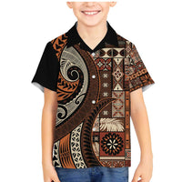 Vintage Samoa Siapo Mamanu Family Matching Mermaid Dress and Hawaiian Shirt Brown Samoan Tapa Motif - Polynesian Pride