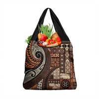 Vintage Samoa Siapo Mamanu Grocery Bag Brown Samoan Tapa Motif LT9 1-pack One Size Brown - Polynesian Pride