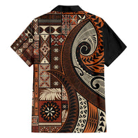 Vintage Samoa Siapo Mamanu Hawaiian Shirt Brown Samoan Tapa Motif LT9 - Polynesian Pride