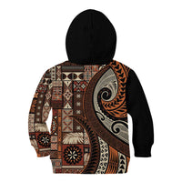 Vintage Samoa Siapo Mamanu Kid Hoodie Brown Samoan Tapa Motif LT9 - Polynesian Pride