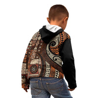 Vintage Samoa Siapo Mamanu Kid Hoodie Brown Samoan Tapa Motif LT9 - Polynesian Pride