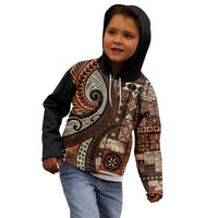 Vintage Samoa Siapo Mamanu Kid Hoodie Brown Samoan Tapa Motif LT9 - Polynesian Pride