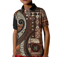 Vintage Samoa Siapo Mamanu Kid Polo Shirt Brown Samoan Tapa Motif - Polynesian Pride