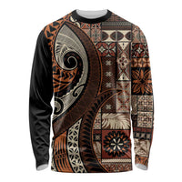 Vintage Samoa Siapo Mamanu Long Sleeve Shirt Brown Samoan Tapa Motif LT9 Unisex Brown - Polynesian Pride