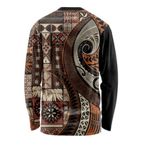 Vintage Samoa Siapo Mamanu Long Sleeve Shirt Brown Samoan Tapa Motif LT9 - Polynesian Pride