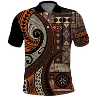 Vintage Samoa Siapo Mamanu Polo Shirt Brown Samoan Tapa Motif - Polynesian Pride