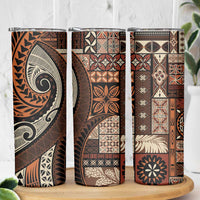 Vintage Samoa Siapo Mamanu Skinny Tumbler Brown Samoan Tapa Motif - Polynesian Pride
