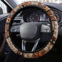 Vintage Samoa Siapo Mamanu Steering Wheel Cover Brown Samoan Tapa Motif LT9 - Polynesian Pride