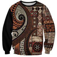 Vintage Samoa Siapo Mamanu Sweatshirt Brown Samoan Tapa Motif LT9 Unisex Brown - Polynesian Pride