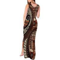 Vintage Samoa Siapo Mamanu Tank Maxi Dress Brown Samoan Tapa Motif - Polynesian Pride