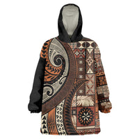 Vintage Samoa Siapo Mamanu Wearable Blanket Hoodie Brown Samoan Tapa Motif LT9 One Size Brown - Polynesian Pride