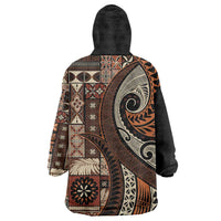 Vintage Samoa Siapo Mamanu Wearable Blanket Hoodie Brown Samoan Tapa Motif LT9 - Polynesian Pride