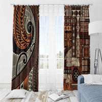 Vintage Samoa Siapo Mamanu Window Curtain Brown Samoan Tapa Motif - Polynesian Pride