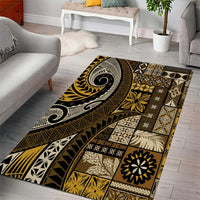 Vintage Samoa Siapo Mamanu Area Rug Gold Samoan Tapa Motif - Polynesian Pride