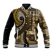 Vintage Samoa Siapo Mamanu Baseball Jacket Gold Samoan Tapa Motif LT9 Unisex Gold - Polynesian Pride