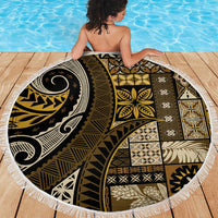 Vintage Samoa Siapo Mamanu Beach Blanket Gold Samoan Tapa Motif LT9 - Polynesian Pride