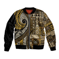 Vintage Samoa Siapo Mamanu Bomber Jacket Gold Samoan Tapa Motif - Polynesian Pride