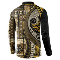 Vintage Samoa Siapo Mamanu Button Sweatshirt Gold Samoan Tapa Motif LT9 - Polynesian Pride