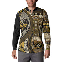 Vintage Samoa Siapo Mamanu Button Sweatshirt Gold Samoan Tapa Motif LT9 - Polynesian Pride
